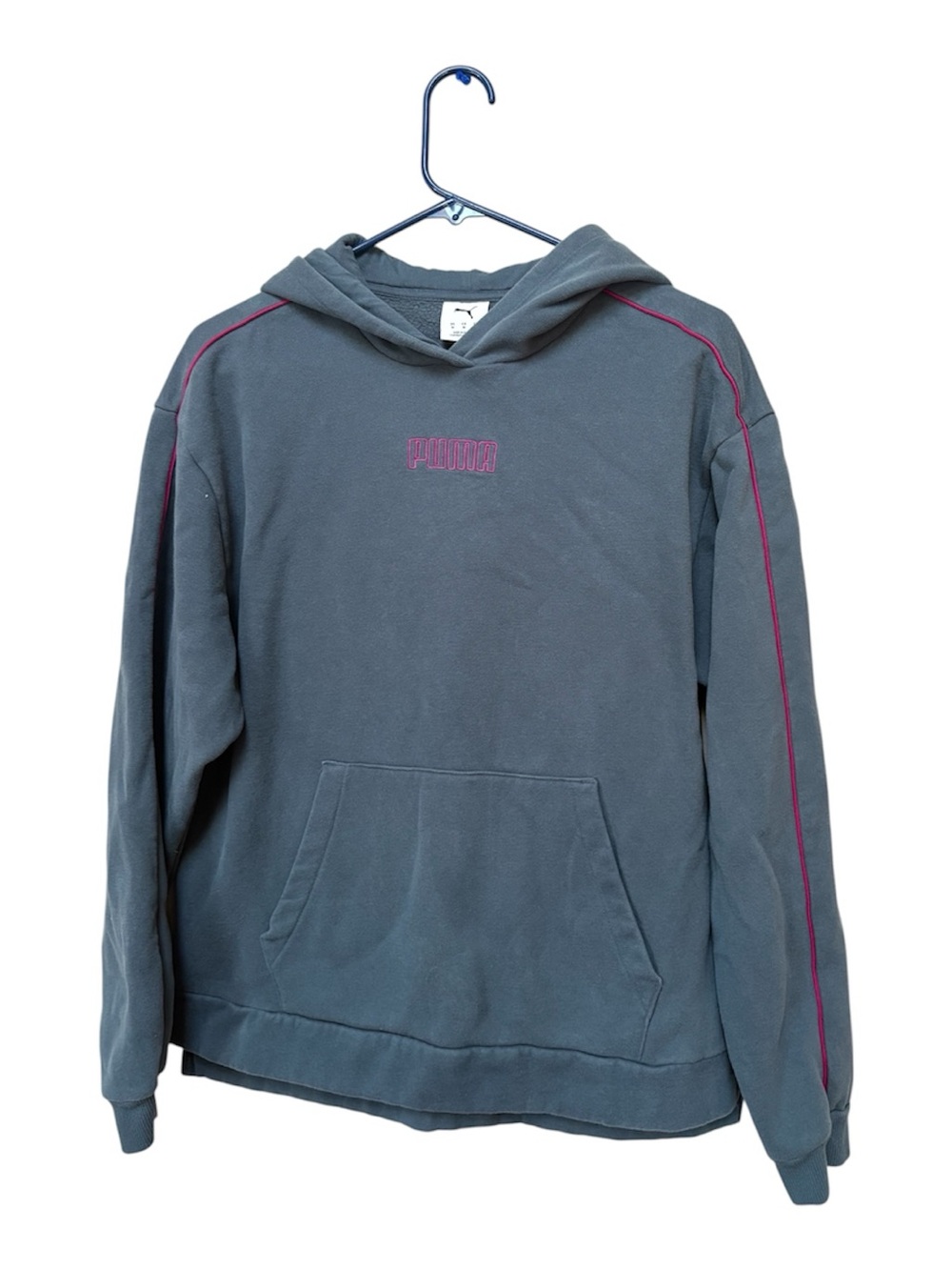 Puma M Slate Gray Pink Piping Fleece Hoodie Retro Sport Streetwear